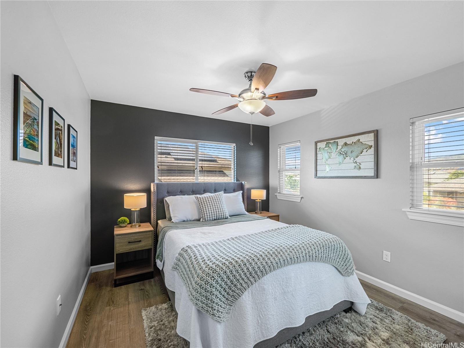 Guest bedroom with plantation blinds