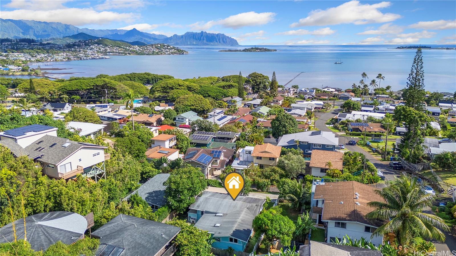 Aerial view of the home overlooking Kaneohe Bay